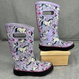 Bogs Rain Boot Girls Purple Unicorns Pull On Waterproof‎ Youth Size 2